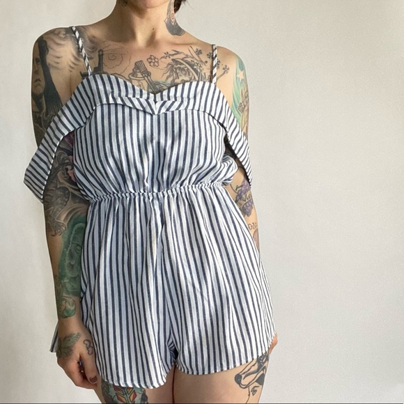 SEEK the LABEL Striped Cotton Romper blue Small - Picture 2 of 10